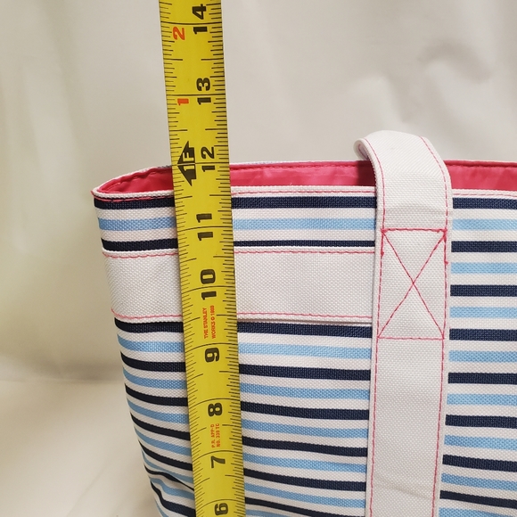 Estee Lauder Medium Tote Bag Stripe Blue White Navy Lined Pink Polyester Canvas - Picture 8 of 10